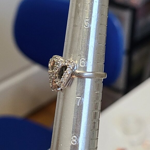 Vintage Sterling Silver Crystal Double Heart Ring 6.25 - Picture 13 of 13